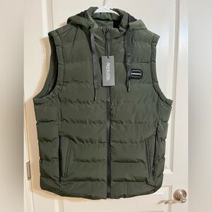 Stylish Olive Hooded Puffer Vest for Men